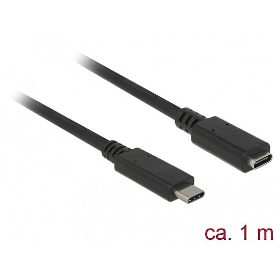 Delock Bovítokábel SuperSpeed USB (USB 3.1 Gen 1) USB Type-C dugó > hüvely, 3 A, 1,0 m, fekete (85533)