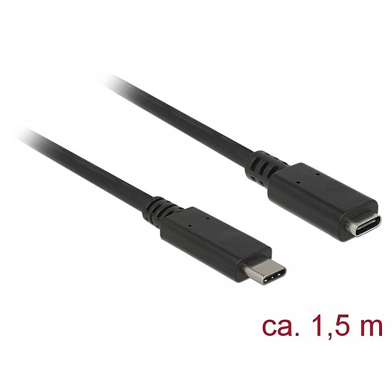 Delock Bovítokábel SuperSpeed USB (USB 3.1 Gen 1) USB Type-C dugó > hüvely, 3 A, 1,5 m, fekete (85534)