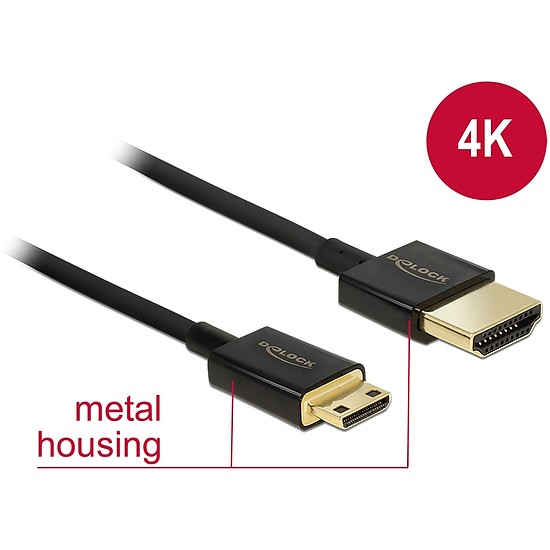 Delock Cable High Speed HDMI Ethernettel - HDMI-A apa> HDMI Mini-C apa3D 4K 0.5 m vékony Prémium (84787)