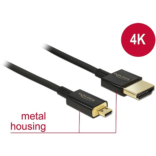 Delock Cable High Speed HDMI with Ethernet - HDMI-A male > HDMI Micro-D male 3D 4K 2 m Slim Premium (84783)