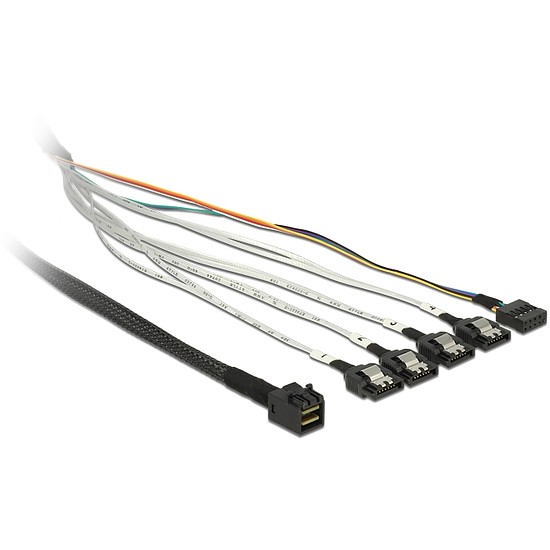 Delock Cable mini SAS HD SFF-8643 > 4 x SATA 7 pin + Sideband 0.5 m metal (83315)