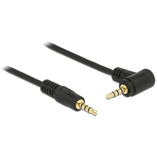 Delock Cable Stereo Jack 3.5 mm 4 pin male > male angled 1 m black (84737)