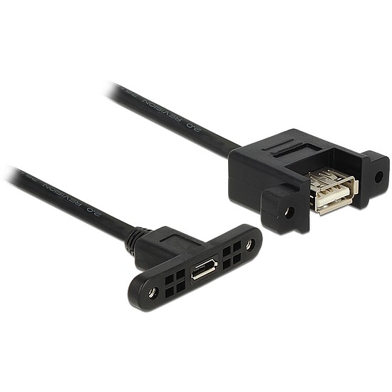 Delock Cable USB 2.0 Micro-B female panel-mount > USB 2.0 Type-A female panel-mount 25 cm (85109)