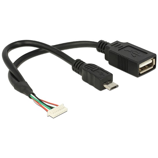 Delock Cable USB 2.0 pin header female 1,25 mm 8 pin > USB 2.0 Type-A female + USB 2.0 Type Micro-B (84835)