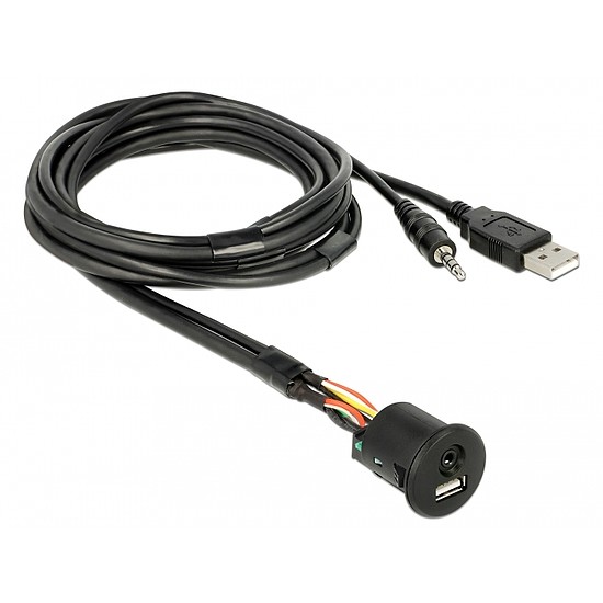 Delock Cable USB Type-A male + 3.5 mm 4 pin stereo jack male > female bulkhead USB Type-A female + 3 (85718)