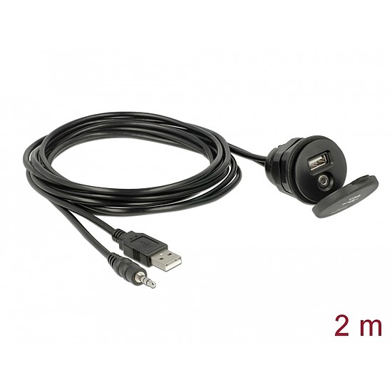 Delock Cable USB Type A male + 3.5 mm 4 pin stereo jack male > female bulkhead with closure cap USB (85719)