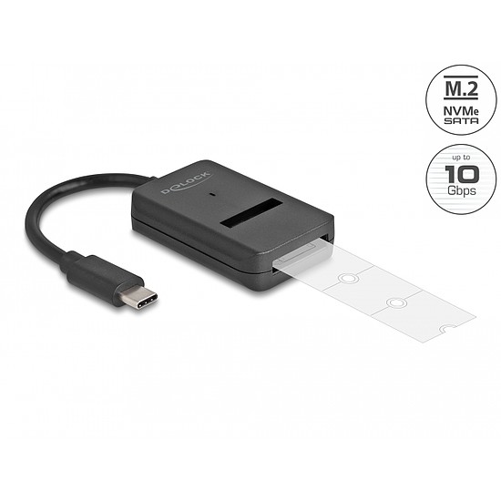 Delock Combo Converter M.2 NVMe PCIe vagy SATA SSD USB Type-C 10 Gbps sebességgel (64198)