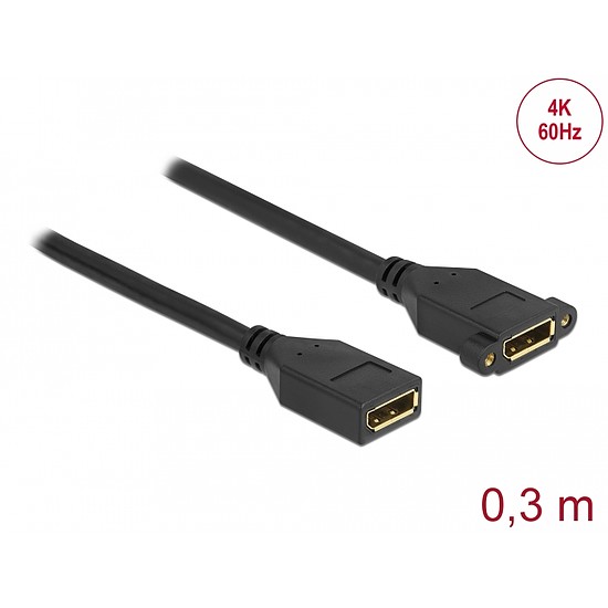 Delock DisplayPort 1.2 kábel csatlakozóhüvellyel - csatlakozóhüvellyel panelrögzítés 4K 60 Hz 30 cm (87099)