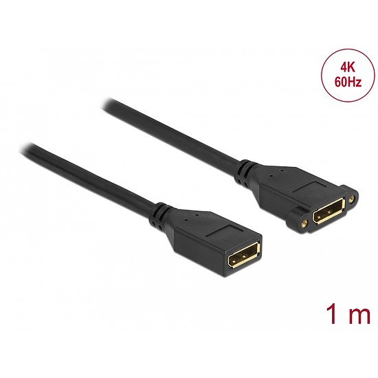 Delock DisplayPort 1.2 kábel csatlakozóhüvellyel - csatlakozóhüvellyel panelrögzítés 4K 60 Hz 1 m (87100)