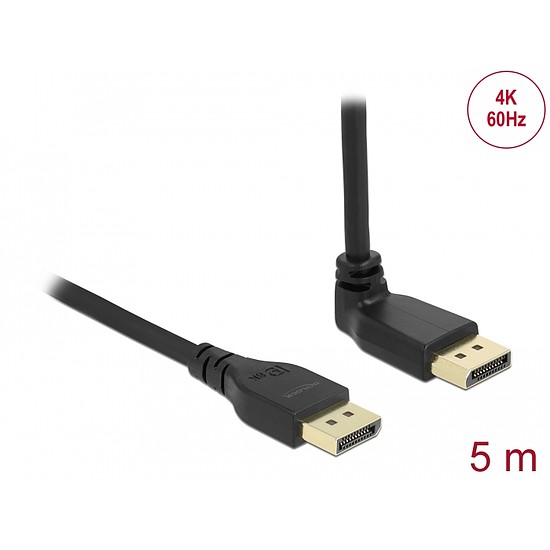 Delock DisplayPort 1.2 kábel egyenes csatlakozódugóval - csatlakozódugóval 90 ívelt felfelé 4K 60 Hz 5 m retesz nélküli (87827)