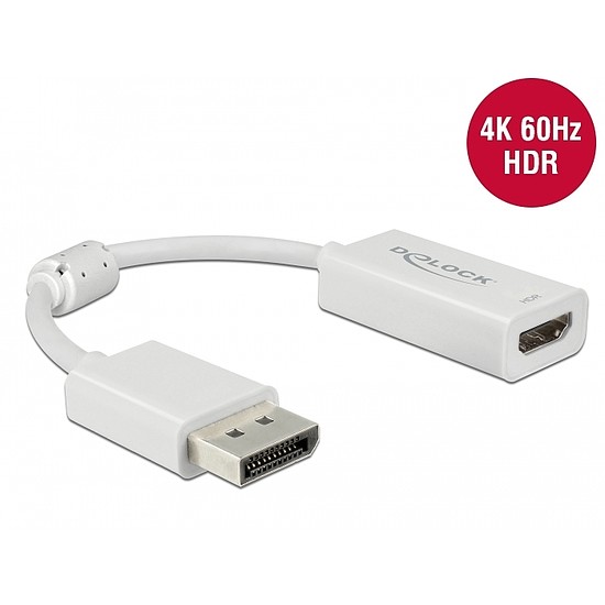 Delock DisplayPort 1.4 adapter HDMI 4K 60 Hz-hez HDR funkcióval passzív fehér (63936)