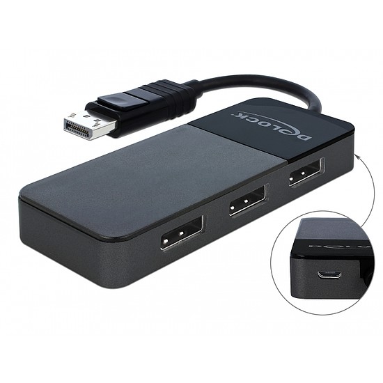 Delock DisplayPort 1.4-es elosztó 1 x DisplayPort-bemenet > 3 x DisplayPort-kimenet (87737)