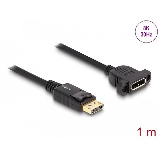 Delock DisplayPort 1.4 kábel 8K 30 Hz apa - anya 1 m panel-csatlakozójú fekete (87825)