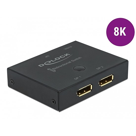 Delock DisplayPort 2 - 1 kapcsoló kétirányú 8K 30 Hz (11478)