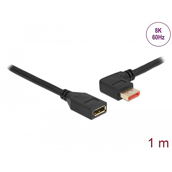 Delock DisplayPort bővítőkábel balra néző csatlakozódugóval - csatlakozóhüvellyel 8K 60 Hz 1 m (87073)