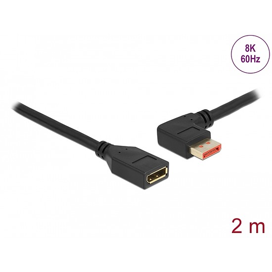 Delock DisplayPort bővítőkábel balra néző csatlakozódugóval - csatlakozóhüvellyel 8K 60 Hz 2 m (87075)