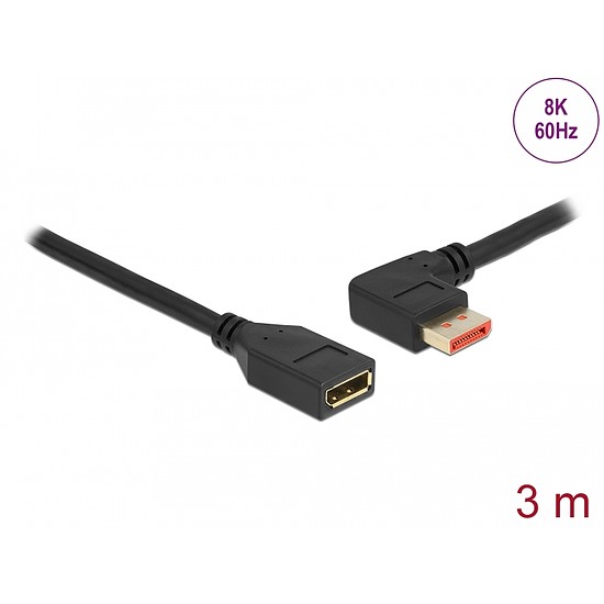 Delock DisplayPort bővítőkábel balra néző csatlakozódugóval - csatlakozóhüvellyel 8K 60 Hz 3 m (87076)