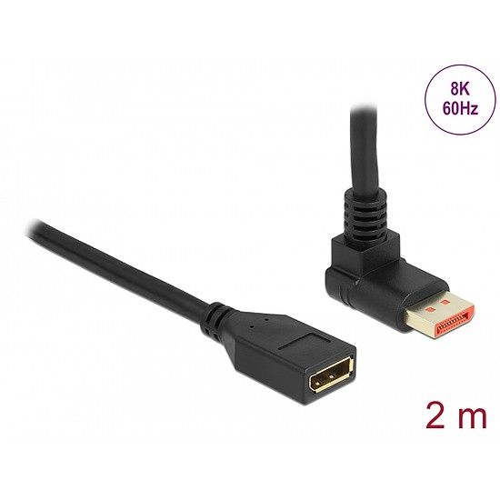 Delock DisplayPort bővítőkábel csatlakozódugóval 90 ívelt felfelé - csatlakozóhüvellyel 8K 60 Hz 2 (87081)