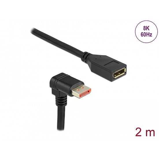 Delock DisplayPort bővítőkábel csatlakozódugóval 90 ívelt lefelé - csatlakozóhüvellyel 8K 60 Hz 2 m (87091)