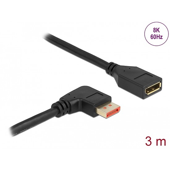 Delock DisplayPort bővítőkábel jobbra néző csatlakozódugóval - csatlakozóhüvellyel 8K 60 Hz 3 m (87079)