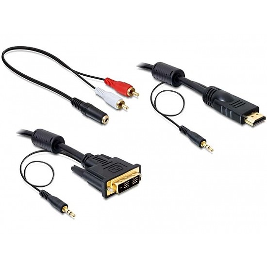 Delock DVI - HDMI kábel hanggal, apa - apa 2m (84455)