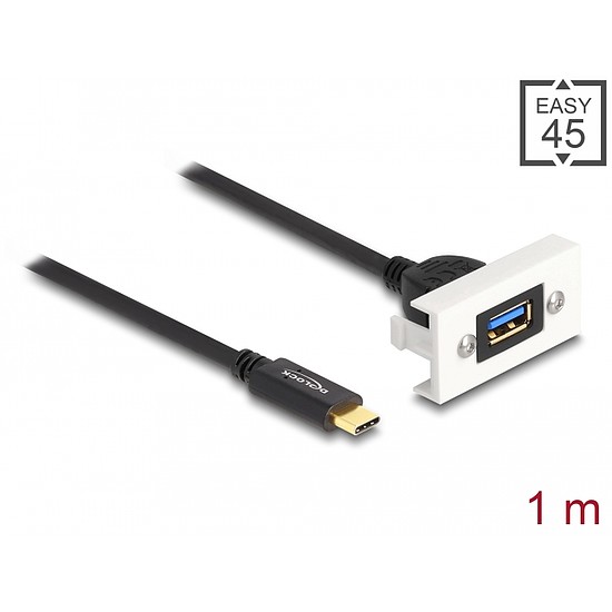 Delock Easy 45 modul SuperSpeed USB 10 Gbps (USB 3.2 Gen 2) A-típusú USB anya - USB Type-C apa rövid kábellel, 22,5 x 45 mm (81388)