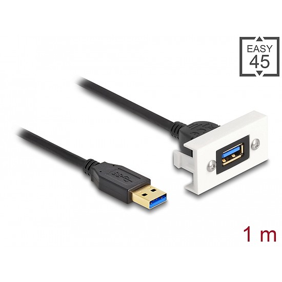 Delock Easy 45 modul SuperSpeed USB (USB 3.2 Gen 1) A-típusú USB anya A-típusú USB apa rövid kábellel, 22,5 x 45 mm (81399)