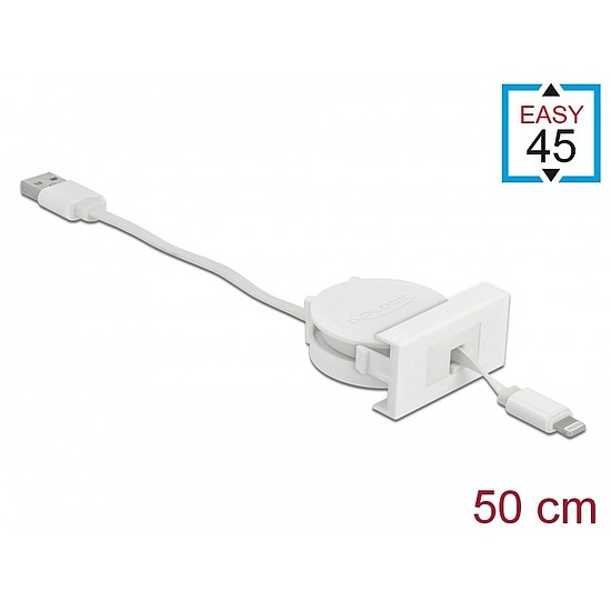 Delock Easy 45 modul USB 2.0 behúzhatós kábel A-típusú USB - 8 tűs Lightning anya fehér (81331)