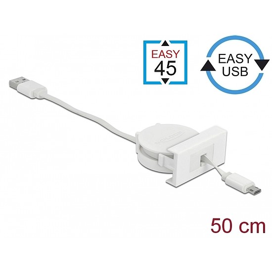 Delock Easy 45 modul USB 2.0 behúzhatós kábel A-típusú USB - Micro-B típusú EASY-USB csatlakozókkal (81319)