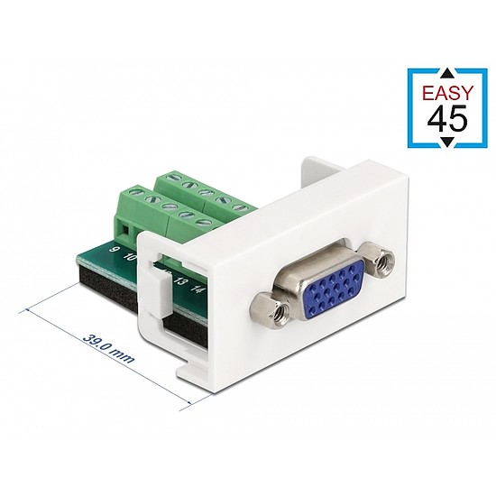 Delock Easy 45 modul VGA aljzat 16 tűs csatlakozóblokkba 22,5 x 45 mm-es (81346)