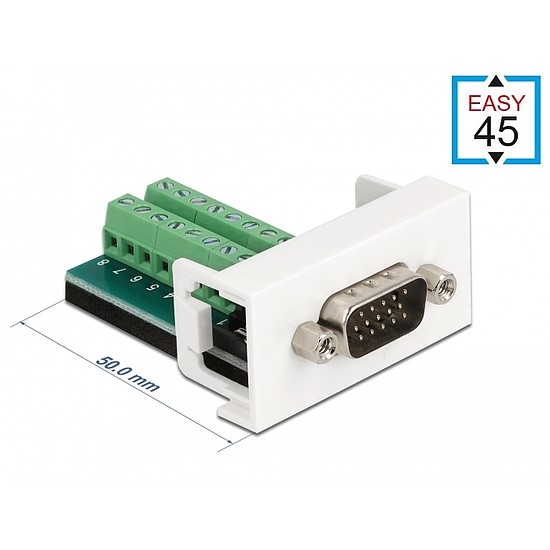 Delock Easy 45 Modul VGA Stecker zu 16 Pin Terminalblock 22,5 x 45 mm (81347)