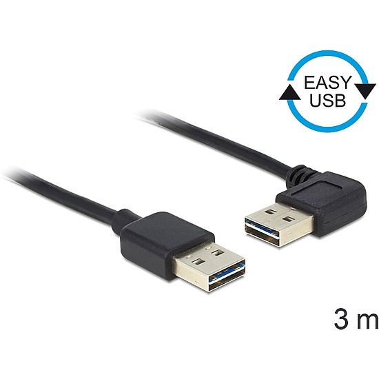 Delock EASY-USB 2.0-A apa > apa kábel, 90 -ban forgatott, 3 m (83466)