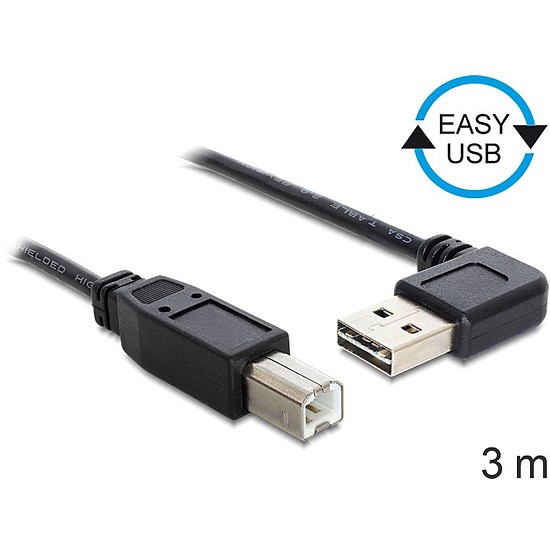 Delock EASY-USB 2.0 -A apa hajlított > USB 2.0-B apa kábel, 3 m (83376)