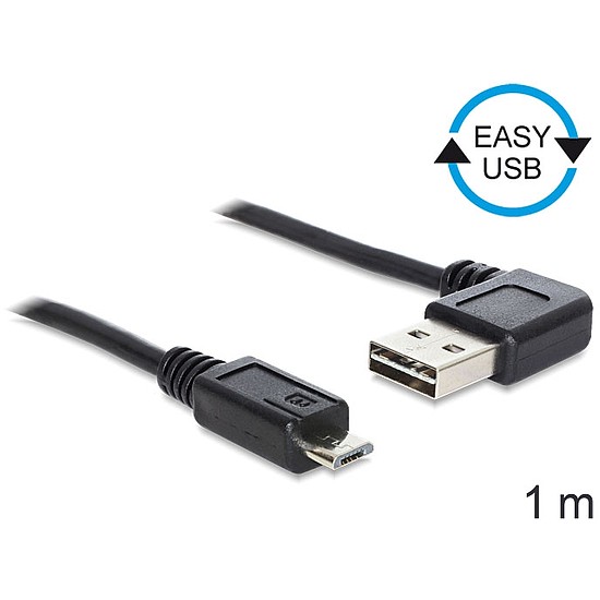 Delock EASY-USB 2.0 -A apa hajlított > USB 2.0 micro-B apa kábel, 1 m (83382)