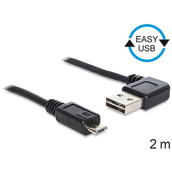 Delock EASY-USB 2.0 -A apa hajlított > USB 2.0 micro-B apa kábel, 2 m (83383)