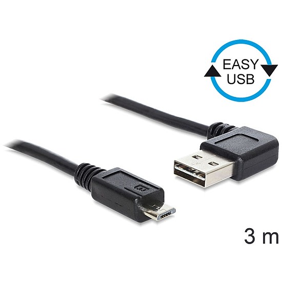 Delock EASY-USB 2.0 -A apa hajlított > USB 2.0 micro-B apa kábel, 3 m (83384)