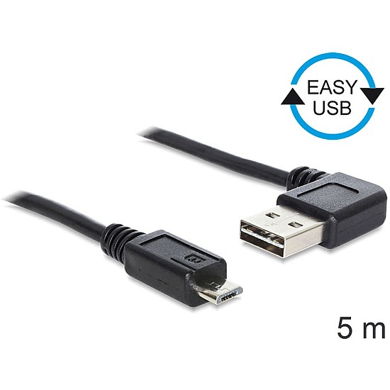 Delock EASY-USB 2.0 -A apa hajlított > USB 2.0 micro-B apa kábel, 5 m (83385)