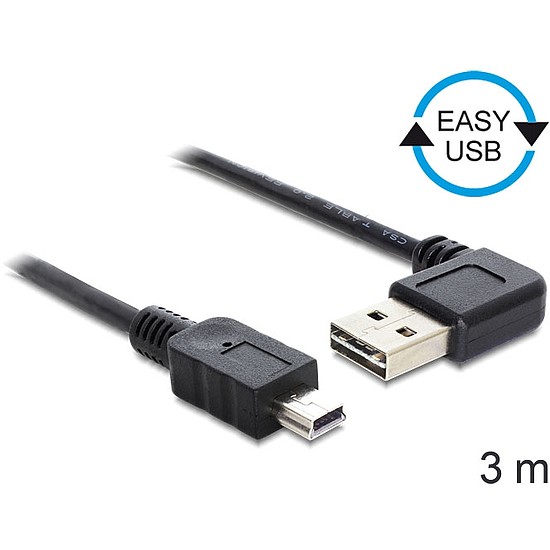 Delock EASY-USB 2.0 -A apa hajlított > USB 2.0 mini apa kábel, 3 m (83380)