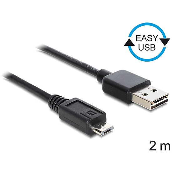 Delock EASY-USB 2.0 -A apa > USB 2.0 micro-B apa kábel, 2 m (83367)