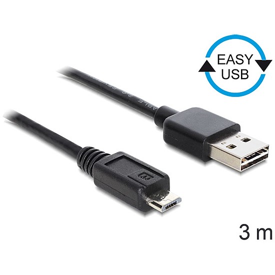 Delock EASY-USB 2.0 -A apa > USB 2.0 micro-B apa kábel, 3 m (83368)