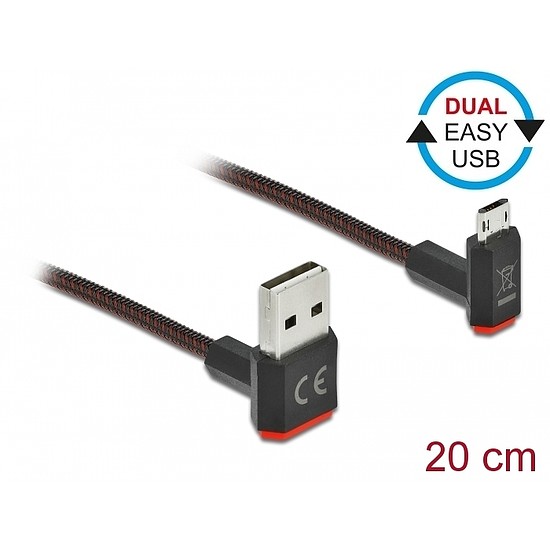 Delock EASY-USB 2.0 kábel A-típusú csatlakozódugó - EASY-USB Micro-B típusú csatlakozódugó, ívelt fe (85264)