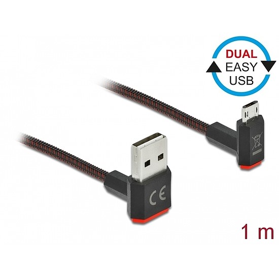 Delock EASY-USB 2.0 kábel A-típusú csatlakozódugó - EASY-USB Micro-B típusú csatlakozódugó, ívelt fe (85266)