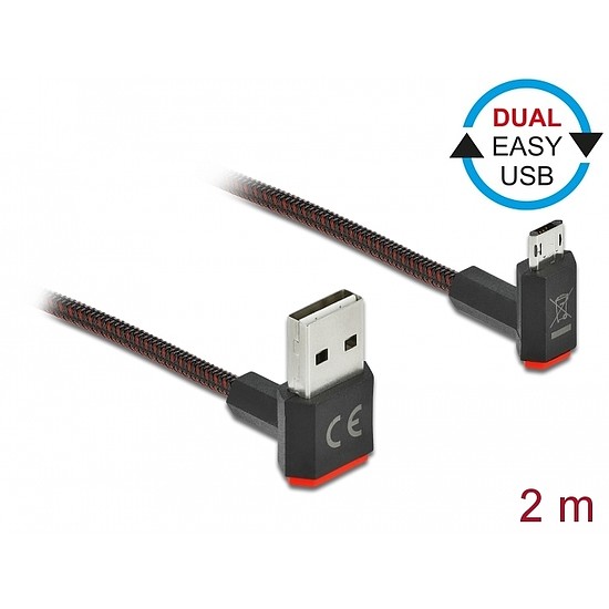 Delock EASY-USB 2.0 kábel A-típusú csatlakozódugó - EASY-USB Micro-B típusú csatlakozódugó, ívelt fe (85268)