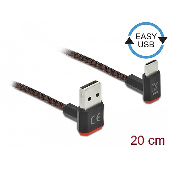 Delock EASY-USB 2.0 kábel A-típusú csatlakozódugó - USB Type-C csatlakozódugó, ívelt felfelé / lefe (85274)