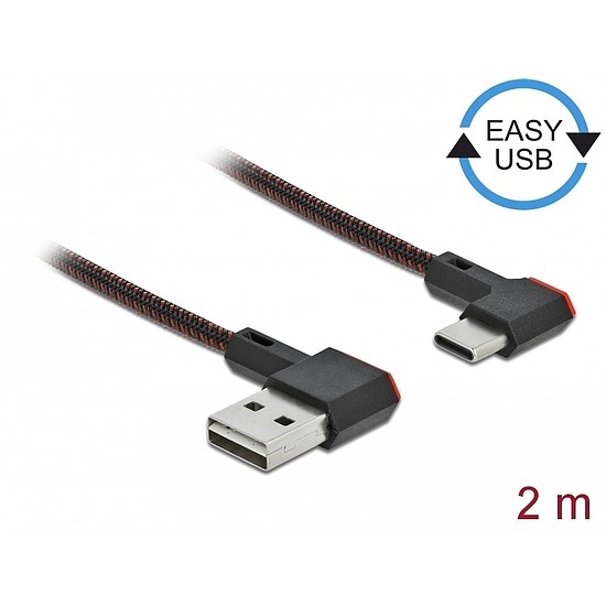 Delock EASY-USB 2.0 kábel A-típusú csatlakozódugó - USB Type-C csatlakozódugó, ívelt bal / jobb, 2 (85283)