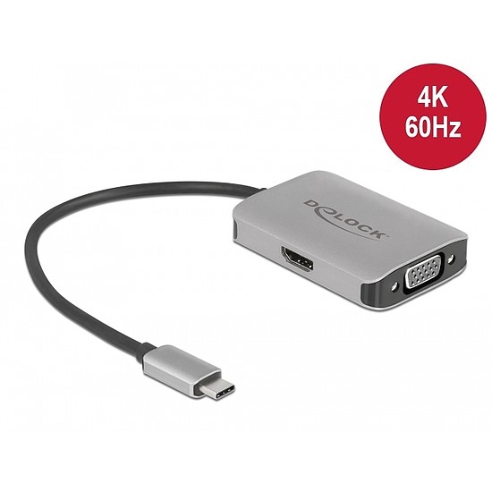 Delock Elosztó USB Type-C csatlakozóval (DP alternatív mód támogatás) > 1 db HDMI + 1 db VGA csatla (87776)