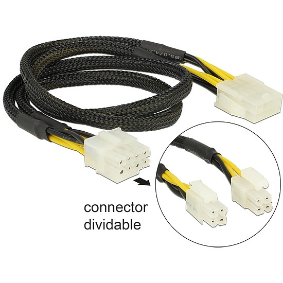 Delock Extension Cable Power 8 pin EPS male (2 x 4 pin) > 8 pin female 44 cm (83653)