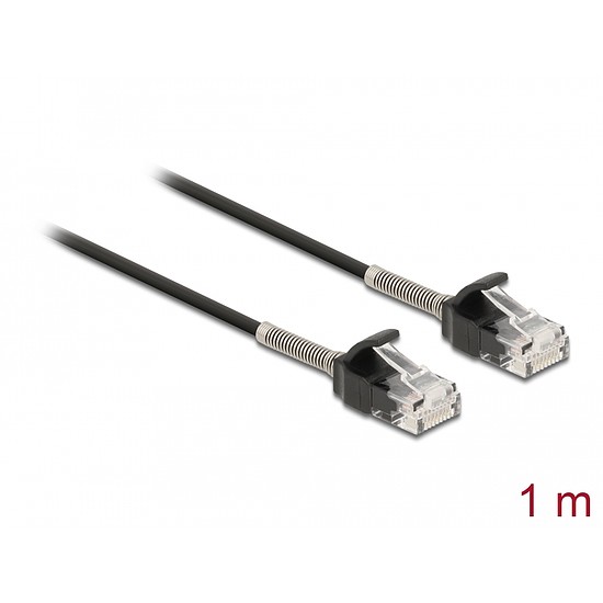 Delock Görbítés védelemmel ellátott kábel RJ45 apa - RJ45 apa Cat.6A, 1 m hosszú, fekete (87016)