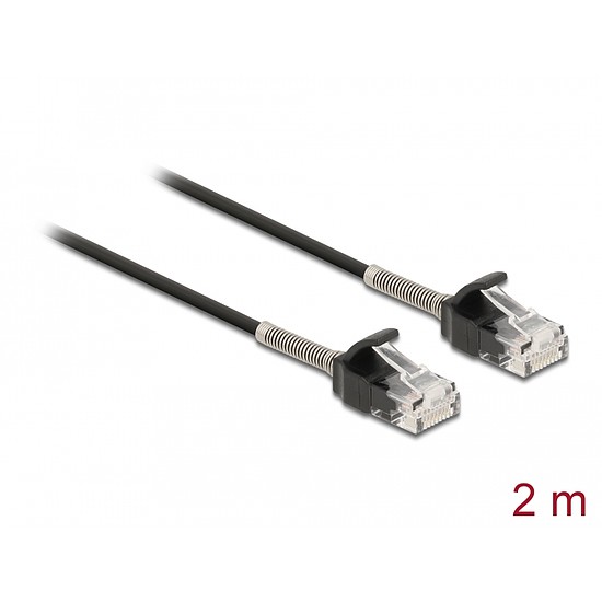 Delock Görbítés védelemmel ellátott kábel RJ45 apa - RJ45 apa Cat.6A, 2 m hosszú, fekete (87018)