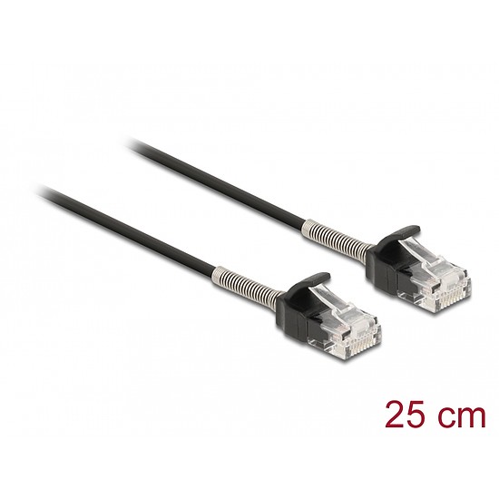 Delock Görbítés védelemmel ellátott kábel RJ45 apa - RJ45 apa Cat.6A, 25 cm hosszú, fekete (87014)